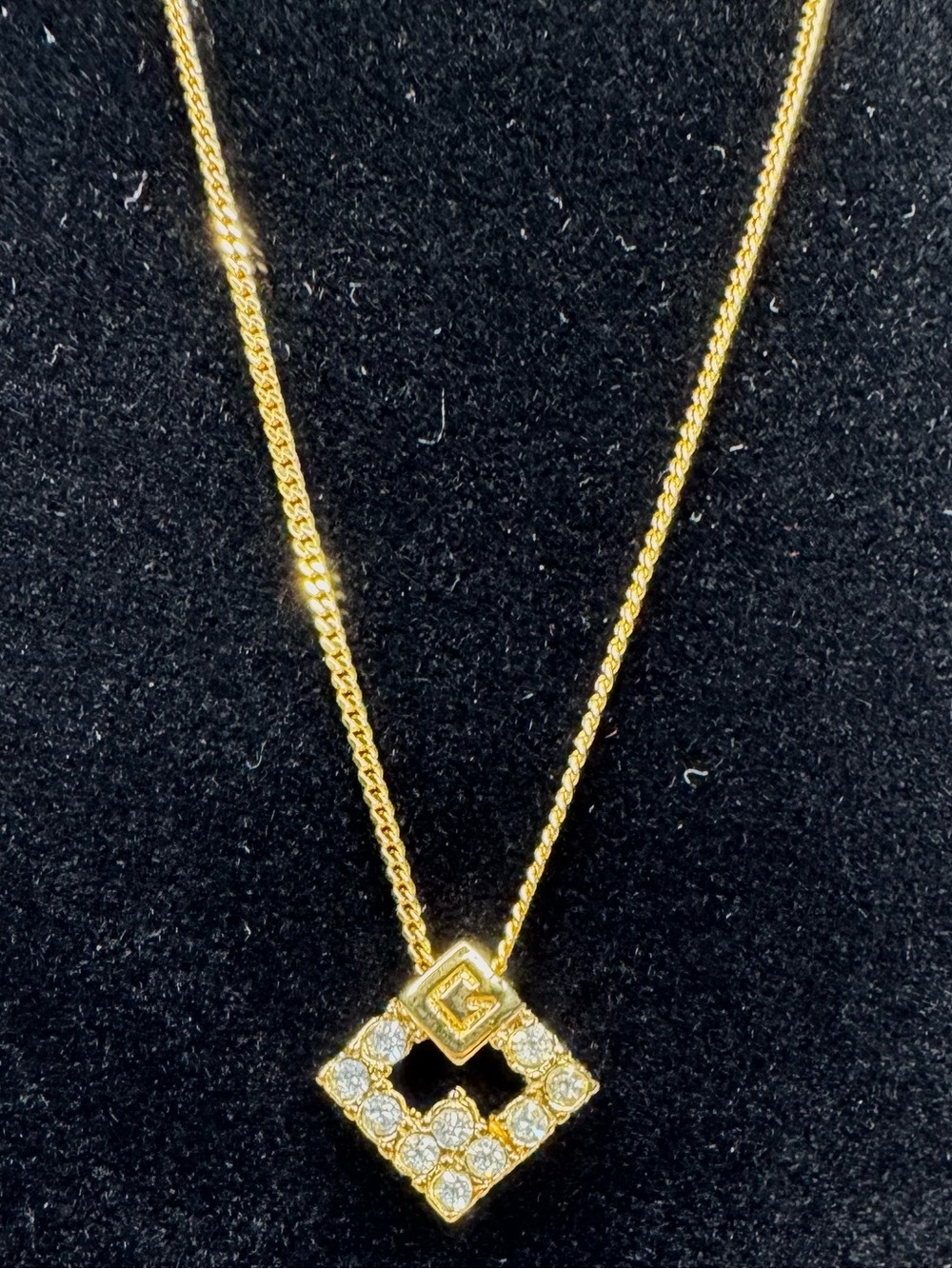 Givenchy Vintage Gold Tone ‘G’ with Rhinestones Necklace w/COA!!